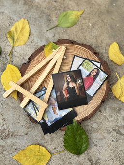 10 Vintage Polaroids with Wooden Stand 