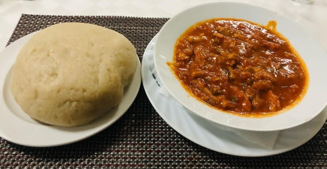 Local food cassava ugali and Omena soup