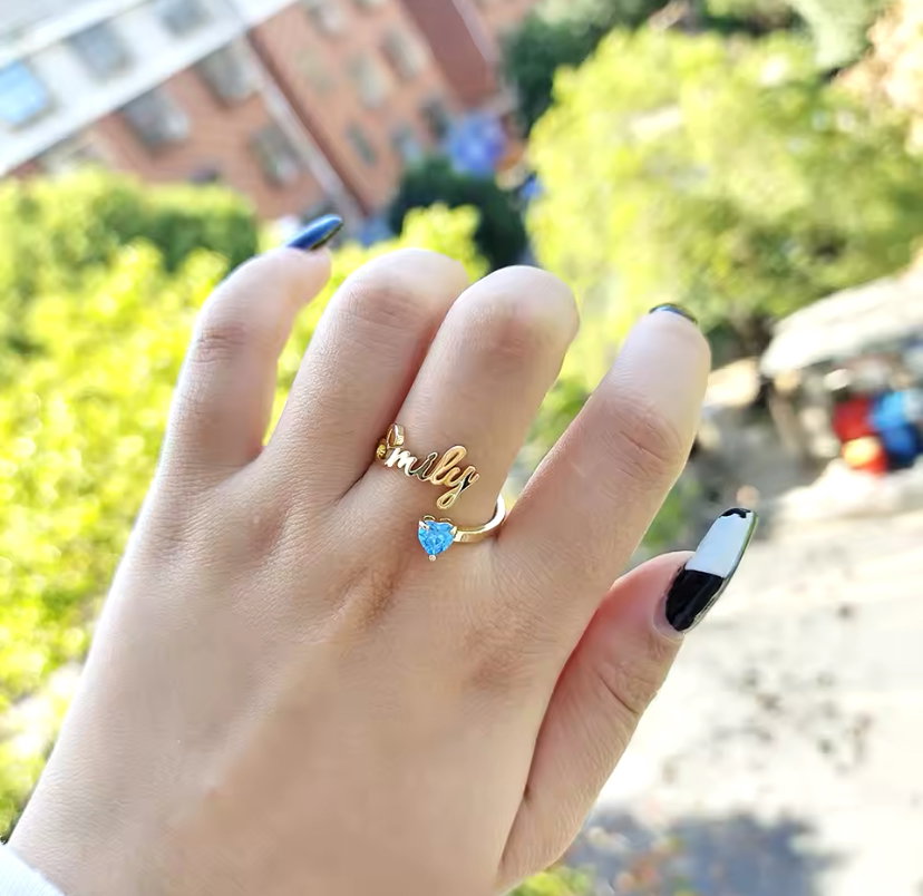 Custom Name Birthstone Ring