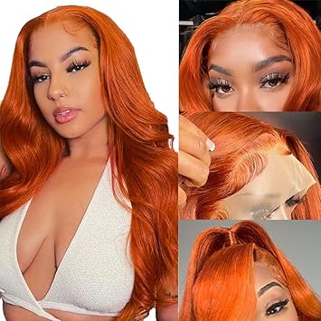 FTQZKEY Ginger Human Hair Lace Front Wigs 28 Inch Orange Ginger Lace Front Wigs Human Hair 13x4 Ginger Frontal Human Hair Wigs for Women Ginger 180 Density Hd Lace Front Wigs Human Hair_0
