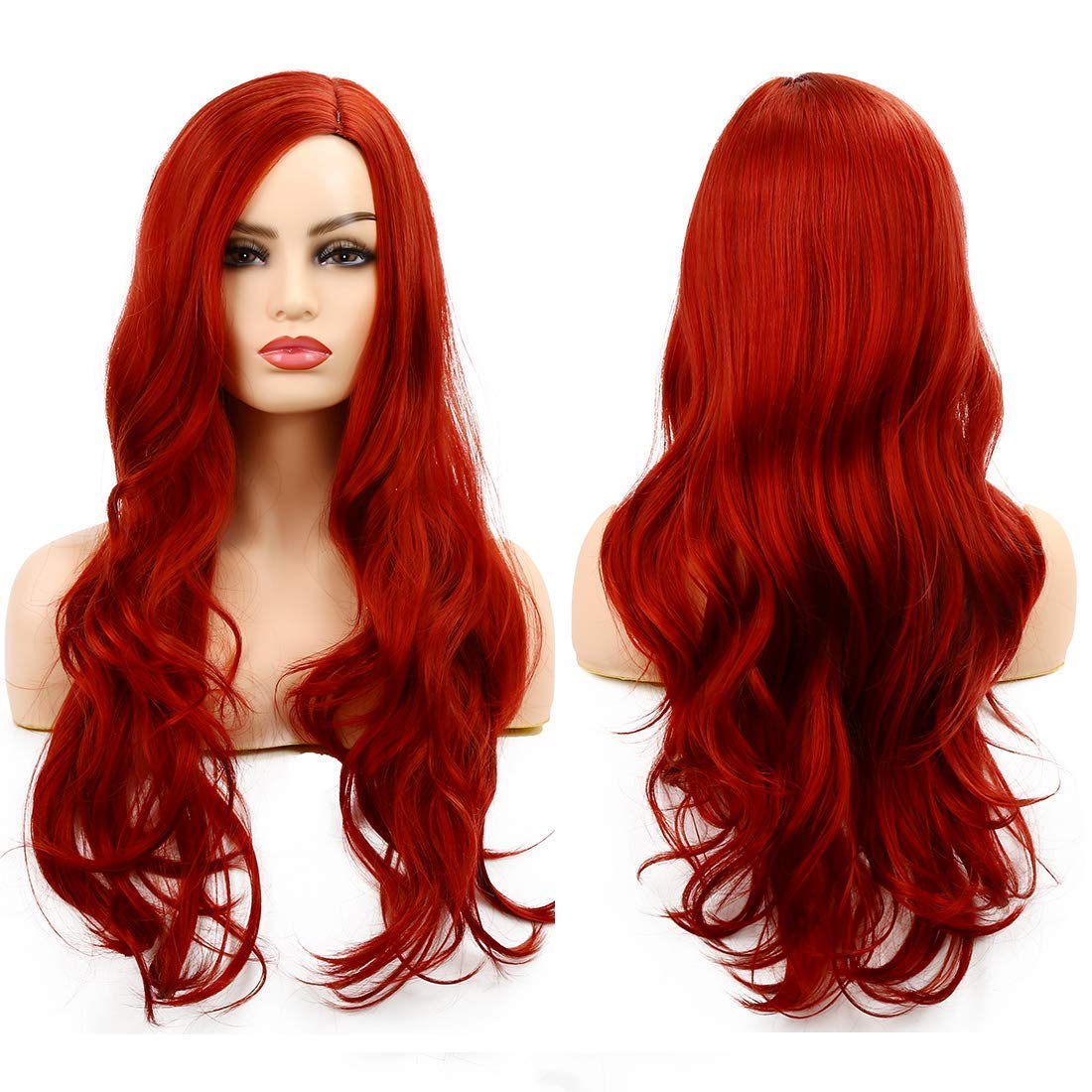 Baruisi Long Curly Wavy Red Wigs for Women Side Part Natural Looking Cosplay Synthetic Fiber Wig Heat Resistant Replacement Wig_0