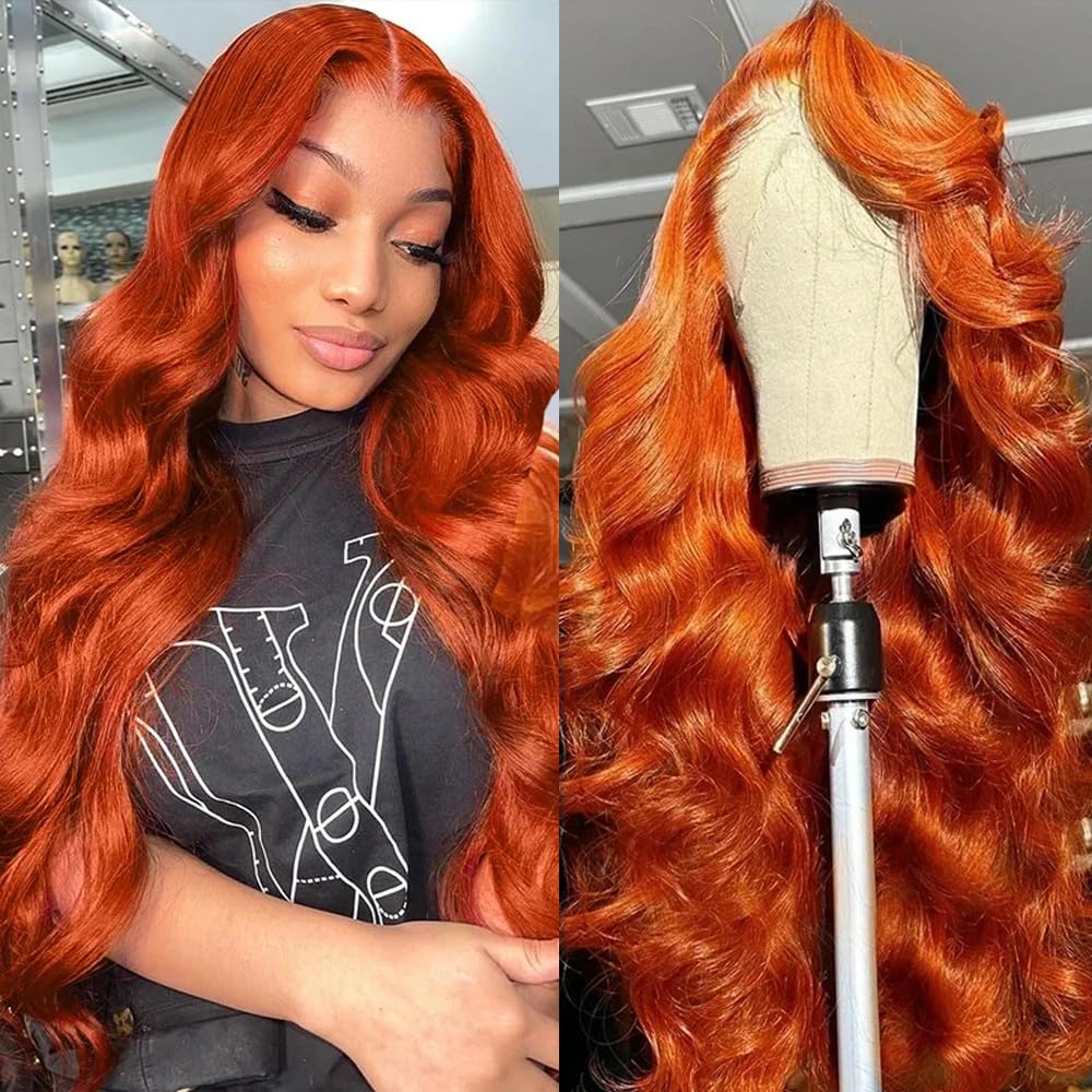 Ginger Orange 30 Inch Lace Front Wigs Human Hair Body Wave Wavy 13x6 HD Lace Front Ginger Glueless Wigs Human Hair 180% Density Transparent Lace Frontal..._0