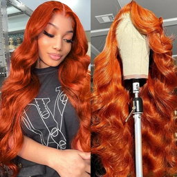Ginger Orange 30 Inch Lace Front Wigs Human Hair Body Wave Wavy 13x6 HD Lace Front Ginger Glueless Wigs Human Hair 180% Density Transparent Lace Frontal...