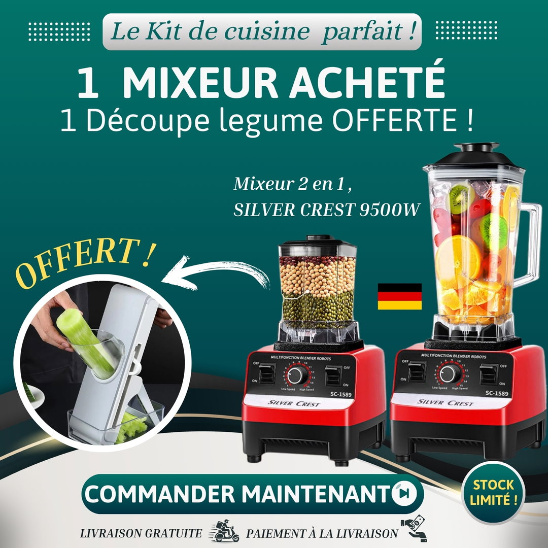 Mixeur Silver Crest 2 en 1 – Puissance 9500W + 1 Découpe-légume OFFERT !