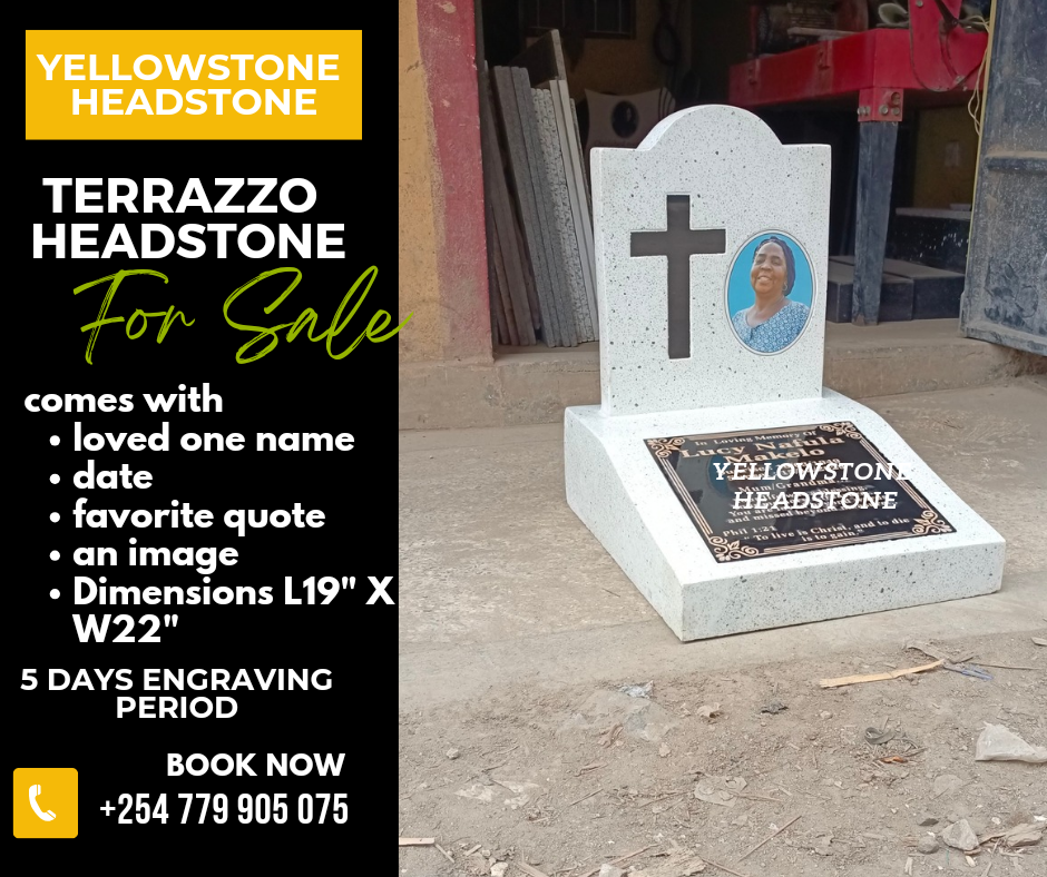 White terrazzo memorial grave headstone_0