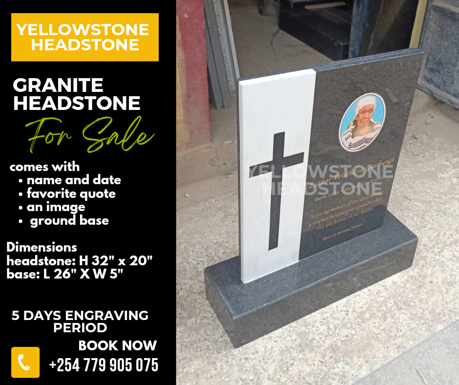 Granite Memorial Headstone with Cross and Portrait_0