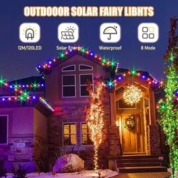 Guirlande Lumineuse Solaire Extérieure, 12m 120 LED Solaire 8 Modes Guirlande Guinguette Solaire Exterieure Étanche Décoration pour Jardin, Terrasse, Cour, Noël, Mariage, Fête Couleur