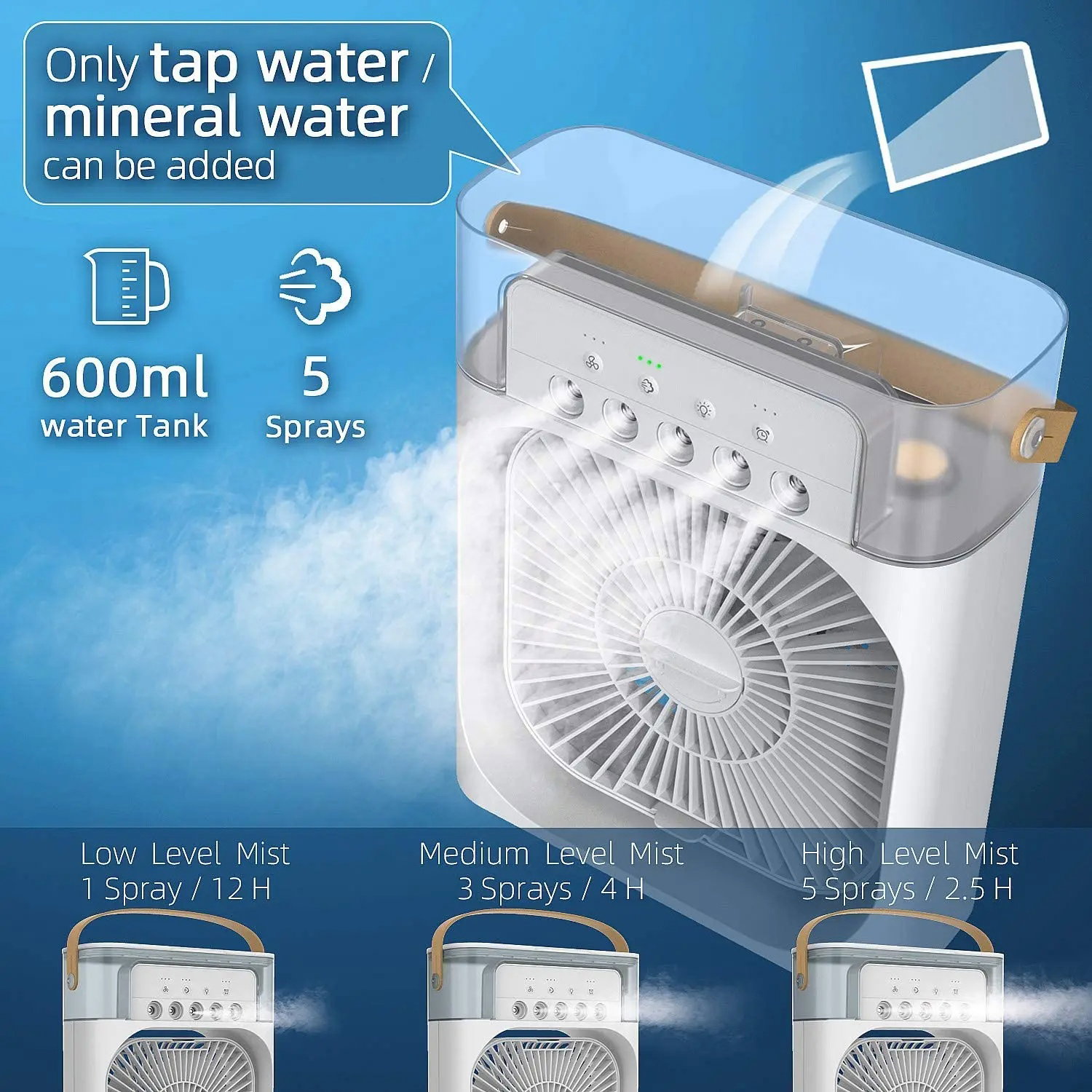 Mini Climatiseur Portable Silencieux 4 en 1 avec Humidificateur d'Air - Rafraîchisseur USB pour Bureau ou Chambre_3