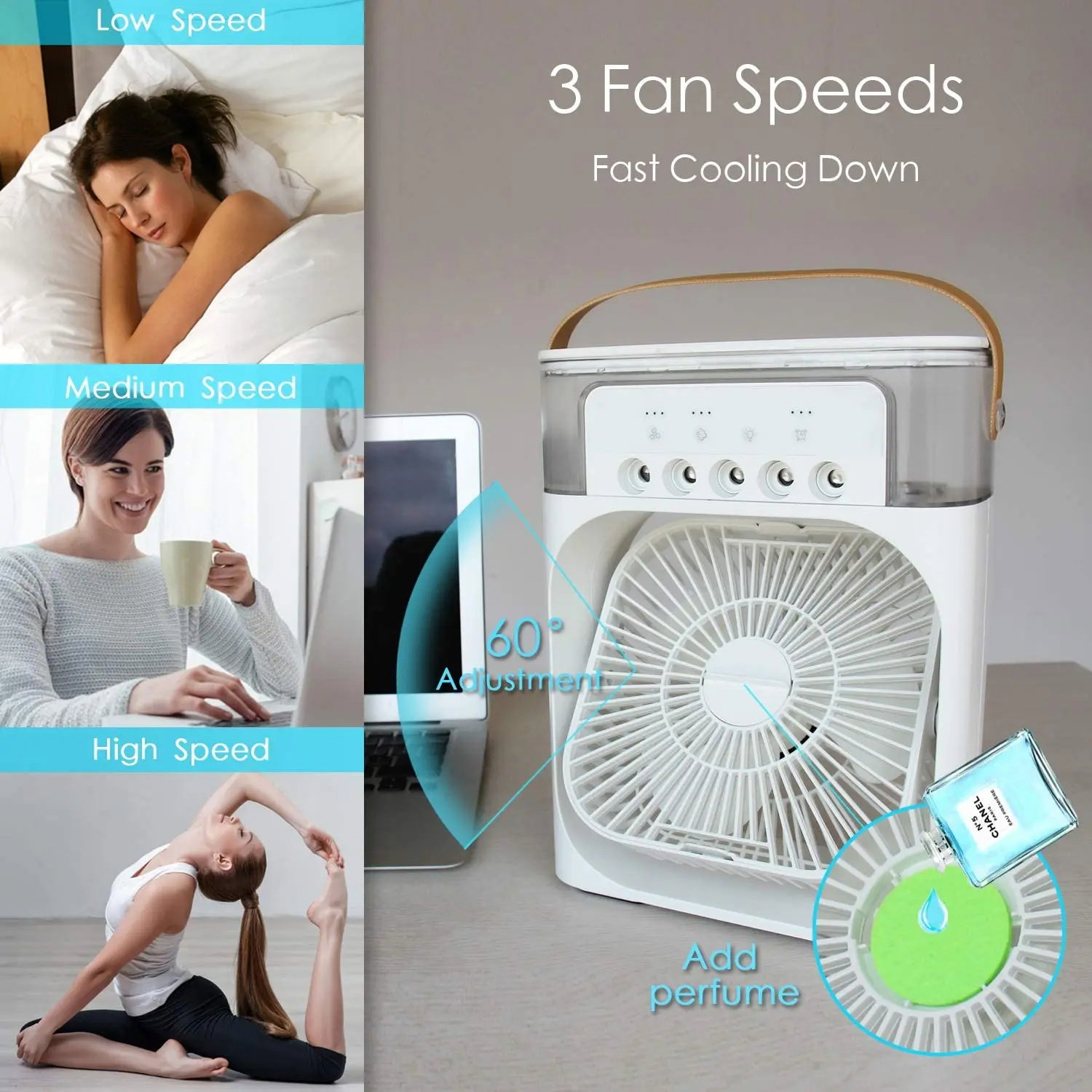 Mini Climatiseur Portable Silencieux 4 en 1 avec Humidificateur d'Air - Rafraîchisseur USB pour Bureau ou Chambre_1