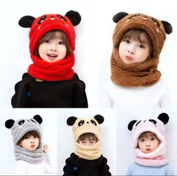 Kid's Wool Panda Cartoon Winter Cap for Boys & Girls Free Size