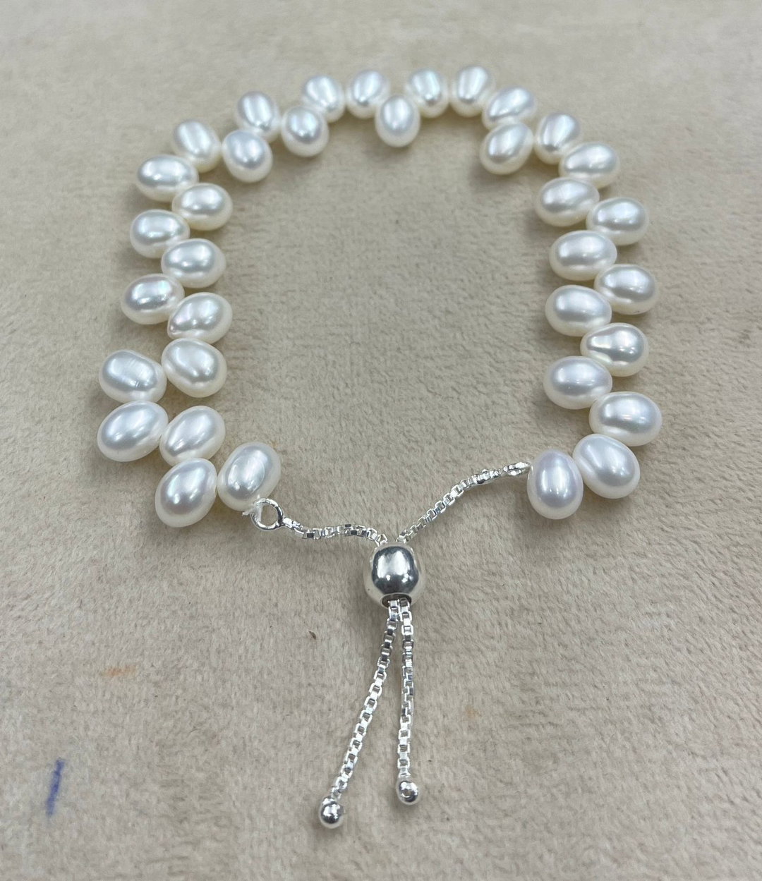 Silver Freshwater White Pearl Bracelet