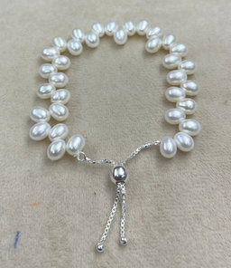 Silver Freshwater White Pearl Bracelet 