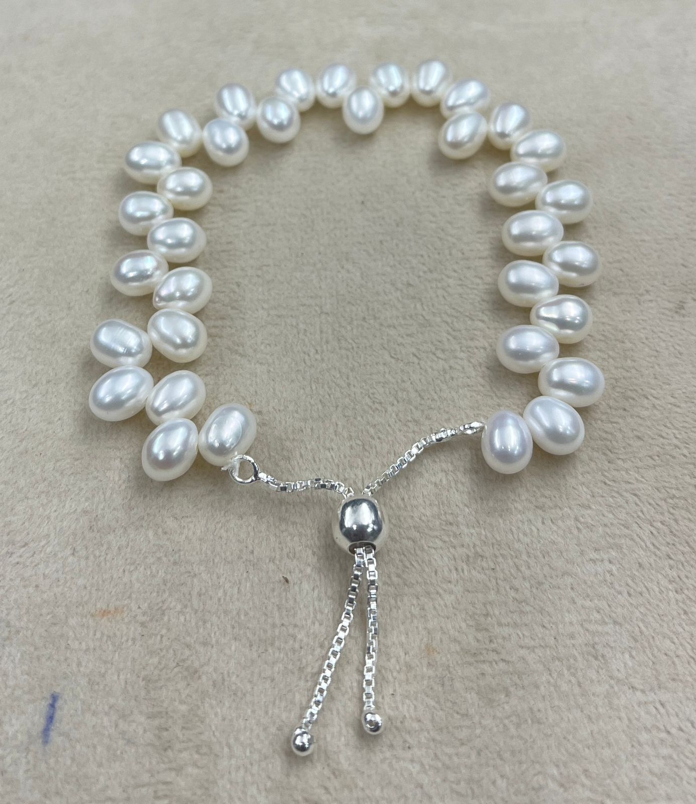 Silver Freshwater White Pearl Bracelet _0