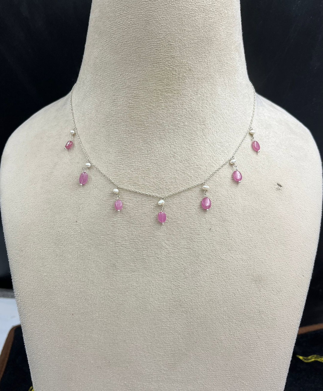 Real gf ruby with freshwater Pearl in Sterling silver necklace