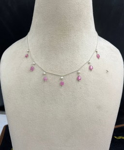Real gf ruby with freshwater Pearl in Sterling silver necklace 