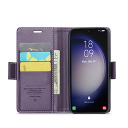 For Samsung Galaxy S24 CaseMe 023 Butterfly Buckle Litchi Texture RFID Anti-theft Leather Phone Case(Pearly Purple)