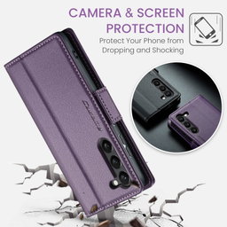 For Samsung Galaxy S24 CaseMe 023 Butterfly Buckle Litchi Texture RFID Anti-theft Leather Phone Case(Pearly Purple)