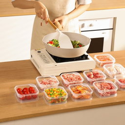 6pcs Transparent Food Storage Box Refrigerator Vegetable Meat Container, Style: 350ml Transparent Lid
