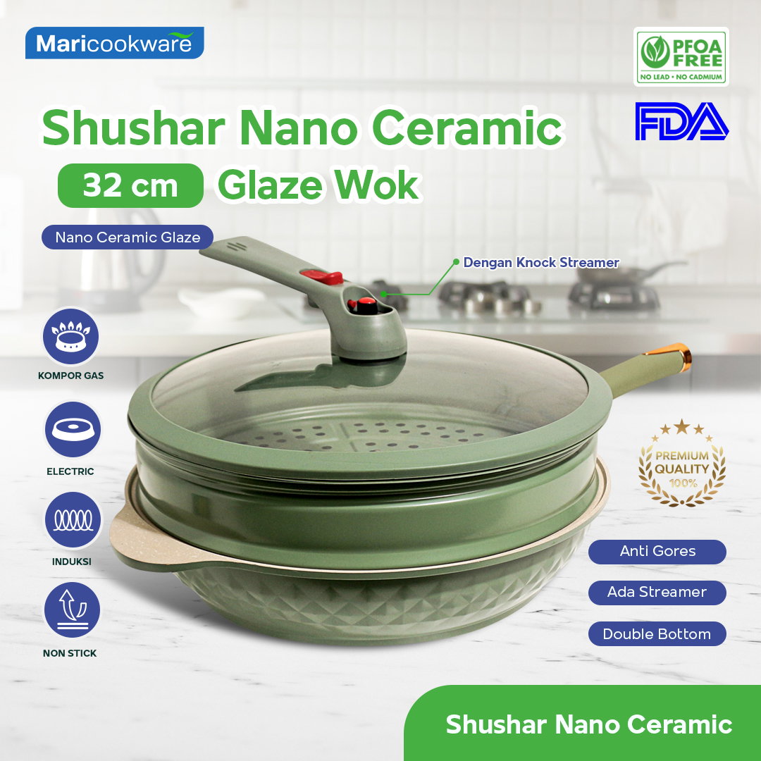 SHUSHAR NANO CERAMIC WOK PAN 32CM + LID_0