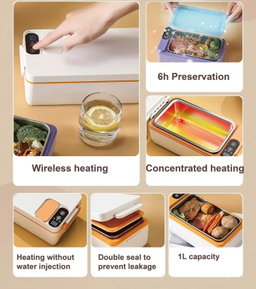 1000ml Wireless Heating Lunch Box USB Rechargeable Bento Box English Version Yellow
