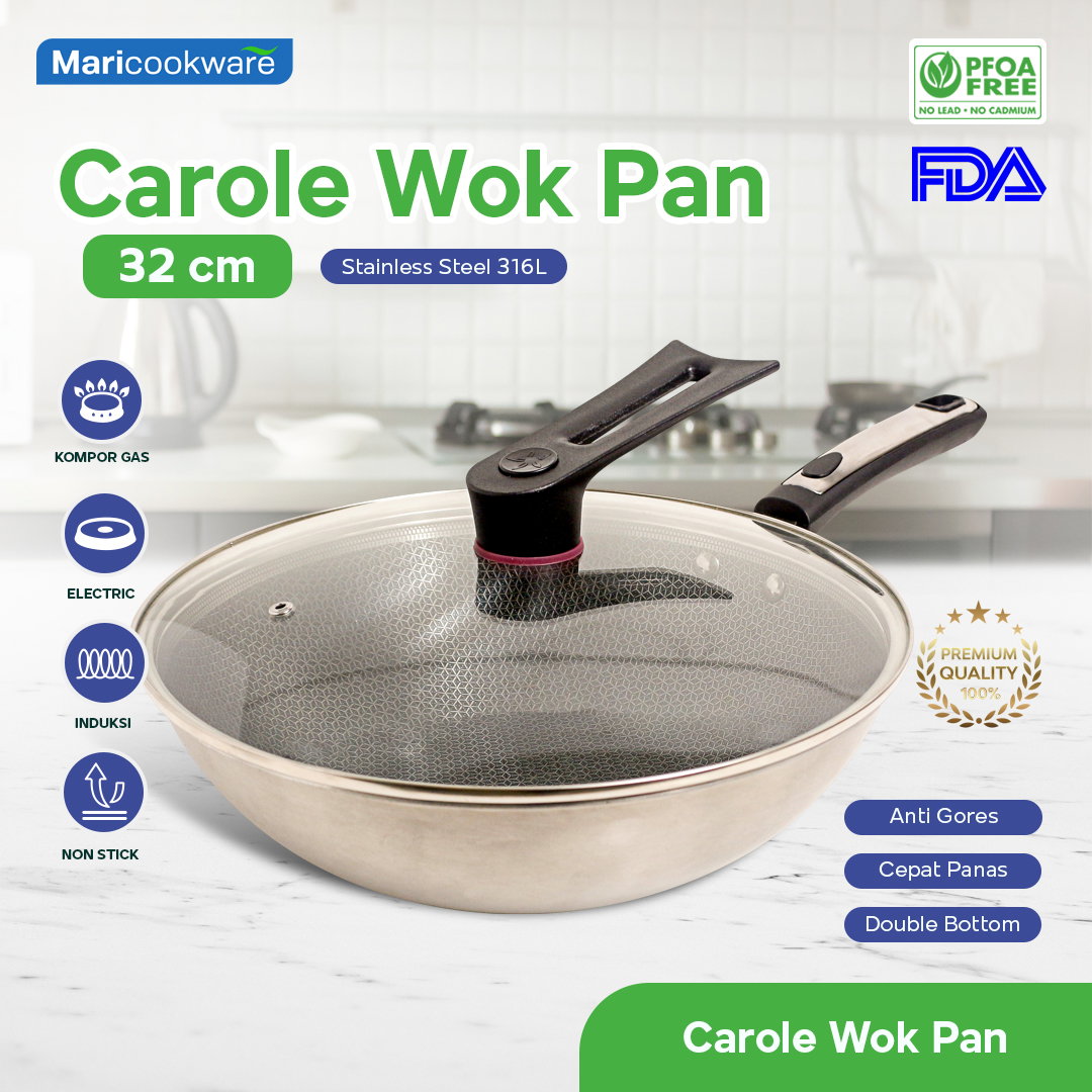 CAROLE STAINLESS 316L HONEYCOMB WOKPAN 32CM_0