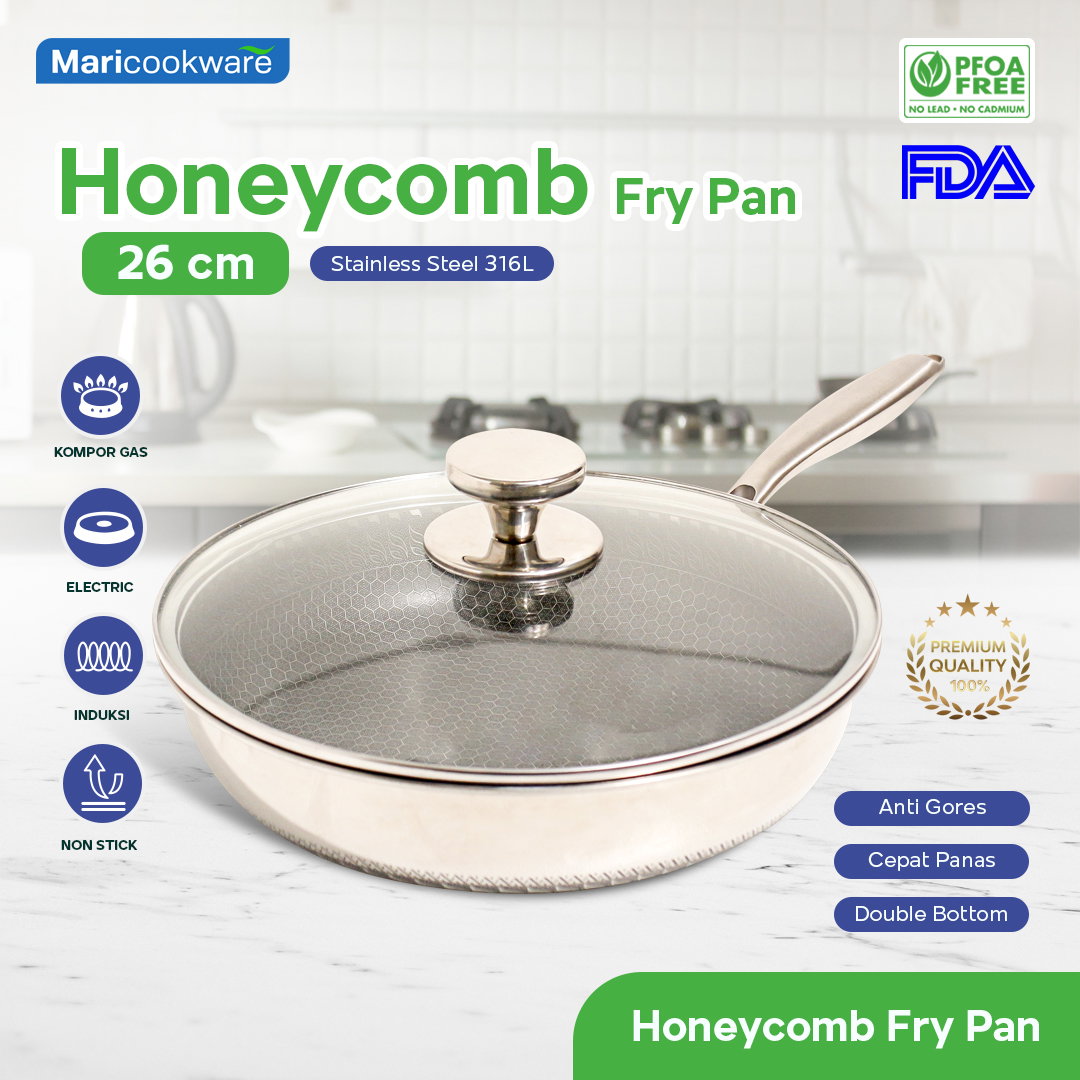 FRYPAN 26CM STAINLESS 316L HONEYCOMB