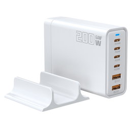 200W GaN 4 Type-C 2 USB Multi Ports Sharing Desktop Charger, Plug:UK Plug White