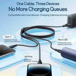 Baseus 1.3m Ultra-Fast 3 in 1 3.5A Fast Charging Cable(Black)
