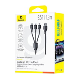 Baseus 1.3m Ultra-Fast 3 in 1 3.5A Fast Charging Cable(Black)