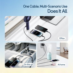 Baseus 1.3m Ultra-Fast 3 in 1 3.5A Fast Charging Cable(Black)