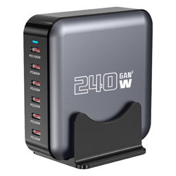 240W GaN 6-Ports USB-C / Type-C Multi Sharing Desktop Charger, Plug:UK Plug Grey