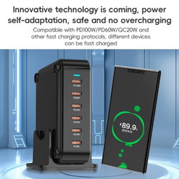 240W GaN 6-Ports USB-C / Type-C Multi Sharing Desktop Charger, Plug:UK Plug Grey