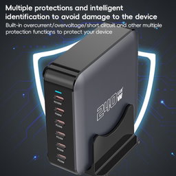 240W GaN 6-Ports USB-C / Type-C Multi Sharing Desktop Charger, Plug:UK Plug Grey