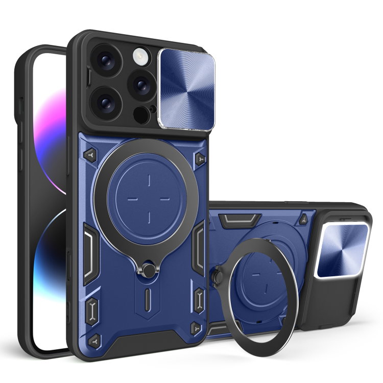 For iPhone 16 Pro CD Texture Sliding Camshield Magnetic Holder Phone Case Purple