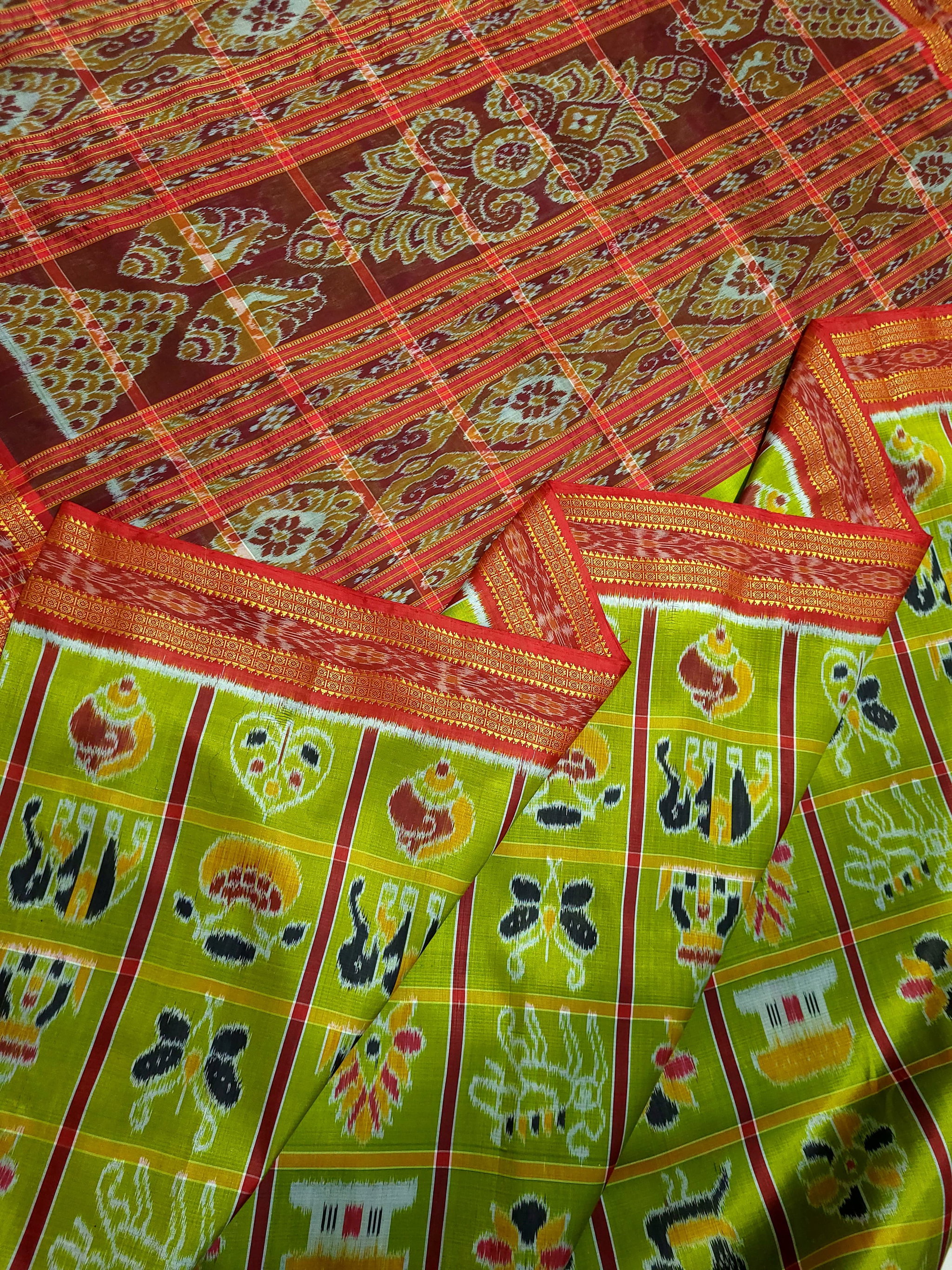 Sambalpuri Original Khandua Mulbery Pata Saree Green Multy Color NABAKOTHI _1