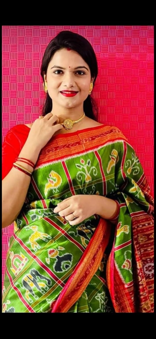 Sambalpuri Original Khandua Mulbery Pata Saree Green Multy Color NABAKOTHI _2