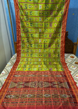 Sambalpuri Original Khandua Mulbery Pata Saree Green Multy Color NABAKOTHI 