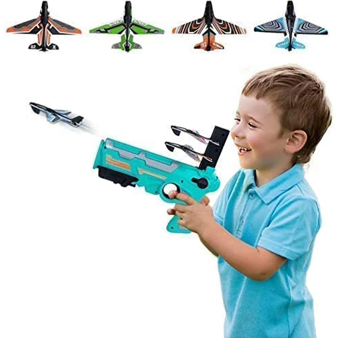 Airplane Launcher Gun Toy with Foam Glider Planes Outdoor Games for Children Best Aeroplane Toys for Kids Air Battle Gun Toys ( 5 Plane Include )