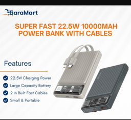 Super fast 22.5w 10000Mah power bank with dual cables 