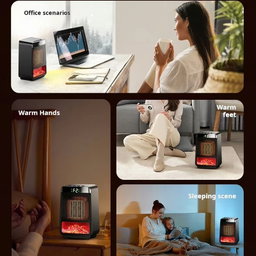 Desktop PTC Heater Dynamic Flame Light Warmer UK Plug 