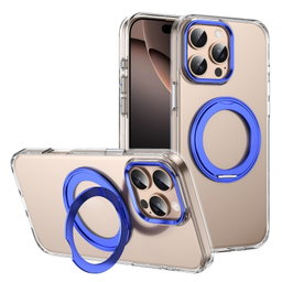 For iPhone 16 Pro Max Ice-Cold Rotating Ring Holder PC MagSafe Phone Case Blue