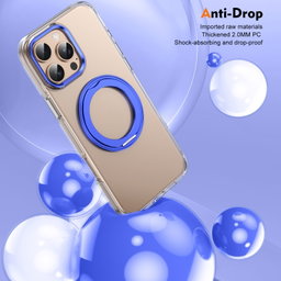For iPhone 16 Pro Max Ice-Cold Rotating Ring Holder PC MagSafe Phone Case Blue