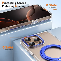 For iPhone 16 Pro Max Ice-Cold Rotating Ring Holder PC MagSafe Phone Case Blue