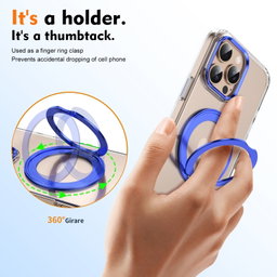 For iPhone 16 Pro Max Ice-Cold Rotating Ring Holder PC MagSafe Phone Case Blue