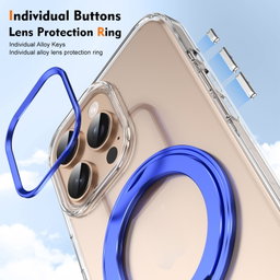 For iPhone 16 Pro Max Ice-Cold Rotating Ring Holder PC MagSafe Phone Case Blue
