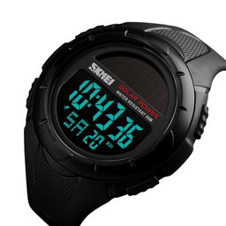  Fashion Solar Power Outdoor Sports Watch Multifunctional 50m Waterproof Men Digital Watch(Black)