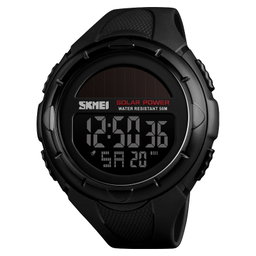  Fashion Solar Power Outdoor Sports Watch Multifunctional 50m Waterproof Men Digital Watch(Black)