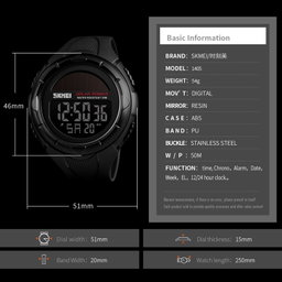 Fashion Solar Power Outdoor Sports Watch Multifunctional 50m Waterproof Men Digital Watch(Black)