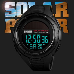  Fashion Solar Power Outdoor Sports Watch Multifunctional 50m Waterproof Men Digital Watch(Black)