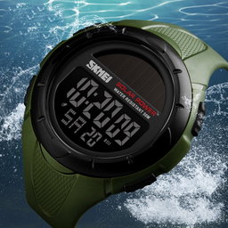 Fashion Solar Power Outdoor Sports Watch Multifunctional 50m Waterproof Men Digital Watch(Black)